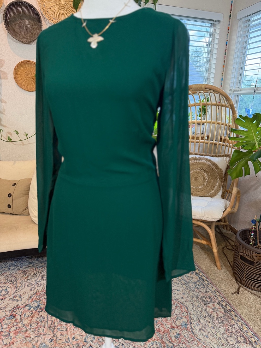REFORMATION Mayra Dress 6 Green Mini Long Sleeve Viscose Cocktail Party Wedding - Picture 5 of 13
